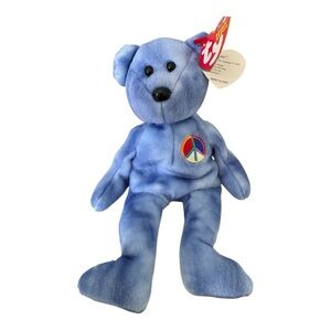 TY Blue Peace Bear Beanie Baby